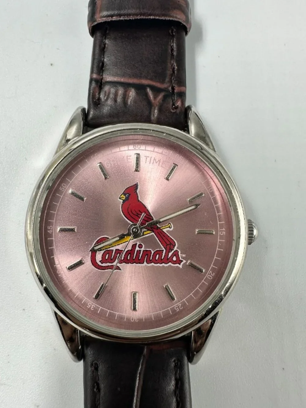 Game Time St. Louis Cardinals Watch Women Silver Tone Pink Dial New Battery